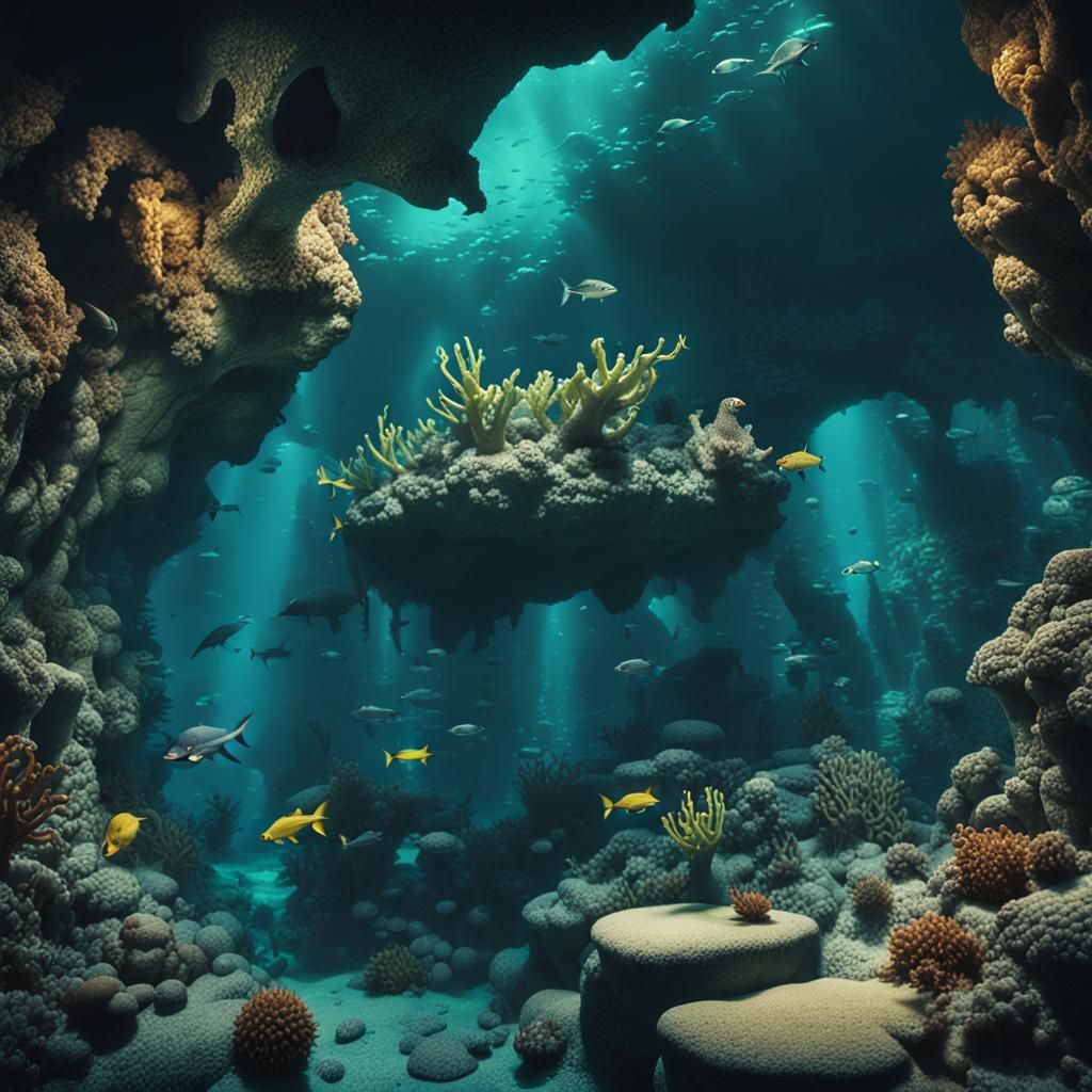 Mysterious Underwater Cave: A Cinematic Film Still