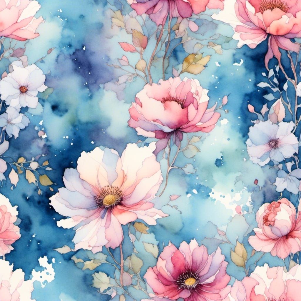 Romantic Watercolor Flowery Background in Pastel Hues