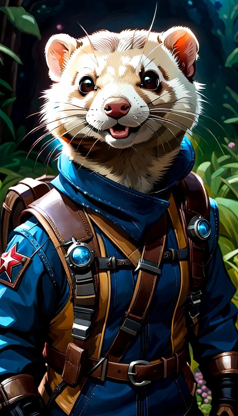Adventuring Ferret Portrait in Fantasy Art Style