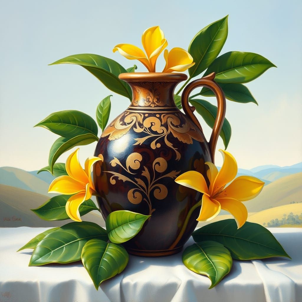 Patchouli Oil Still Life in Impressionist Style