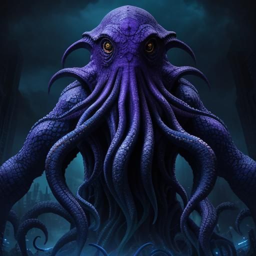 Hyperrealistic Cthulhu in Purple and Blue