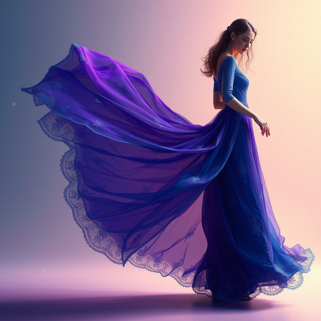 Woman's Gown Transforms from Blue to Purple