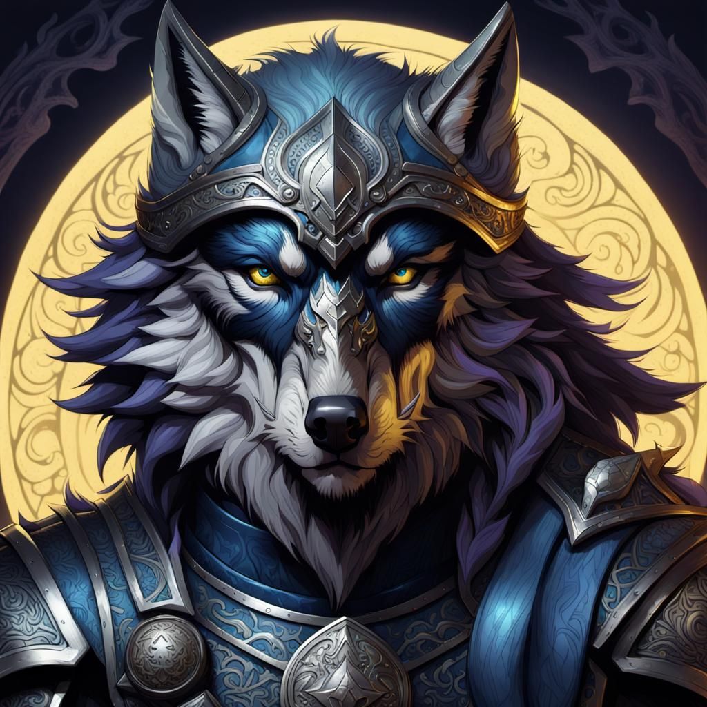 Wolf-Viking Hybrid in Ornate Armor, Dark Fantasy Art