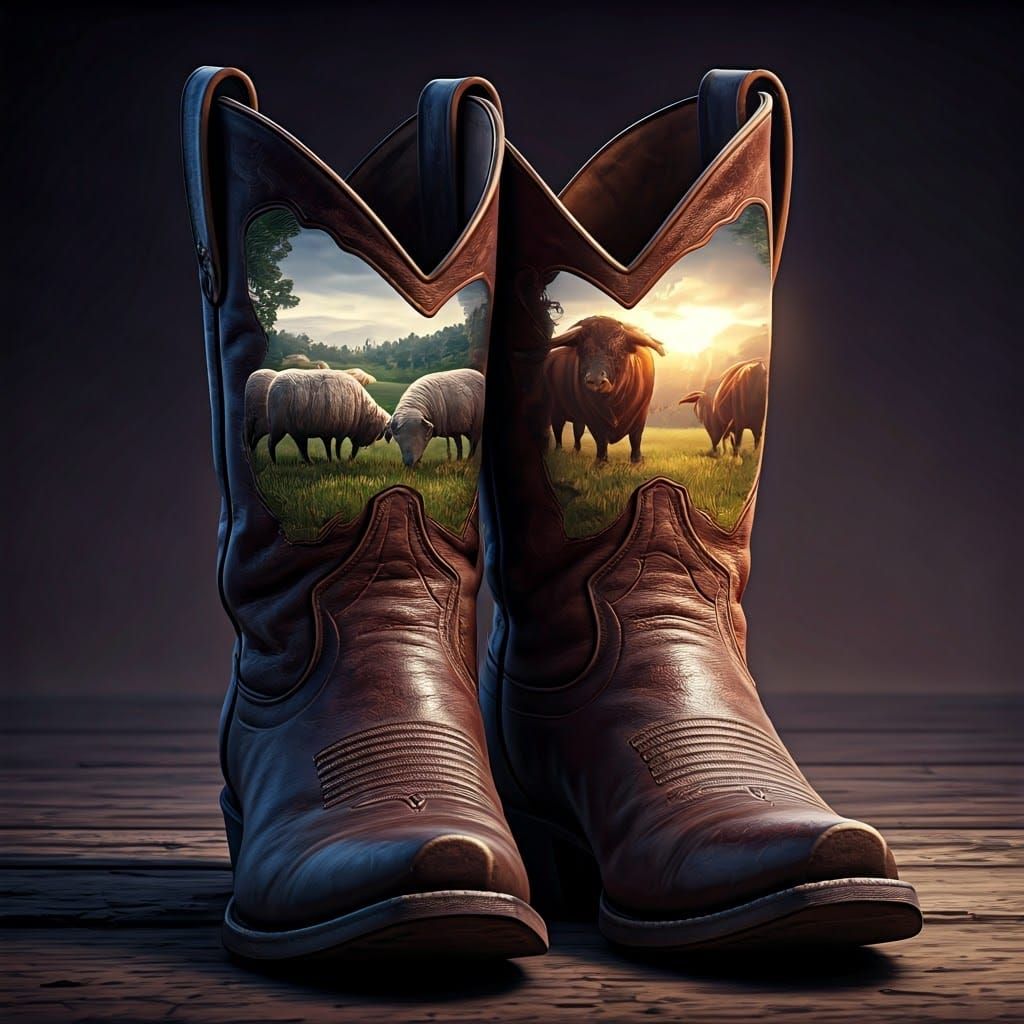 Farm View Cowboy Boots in Dark Fantasy Style