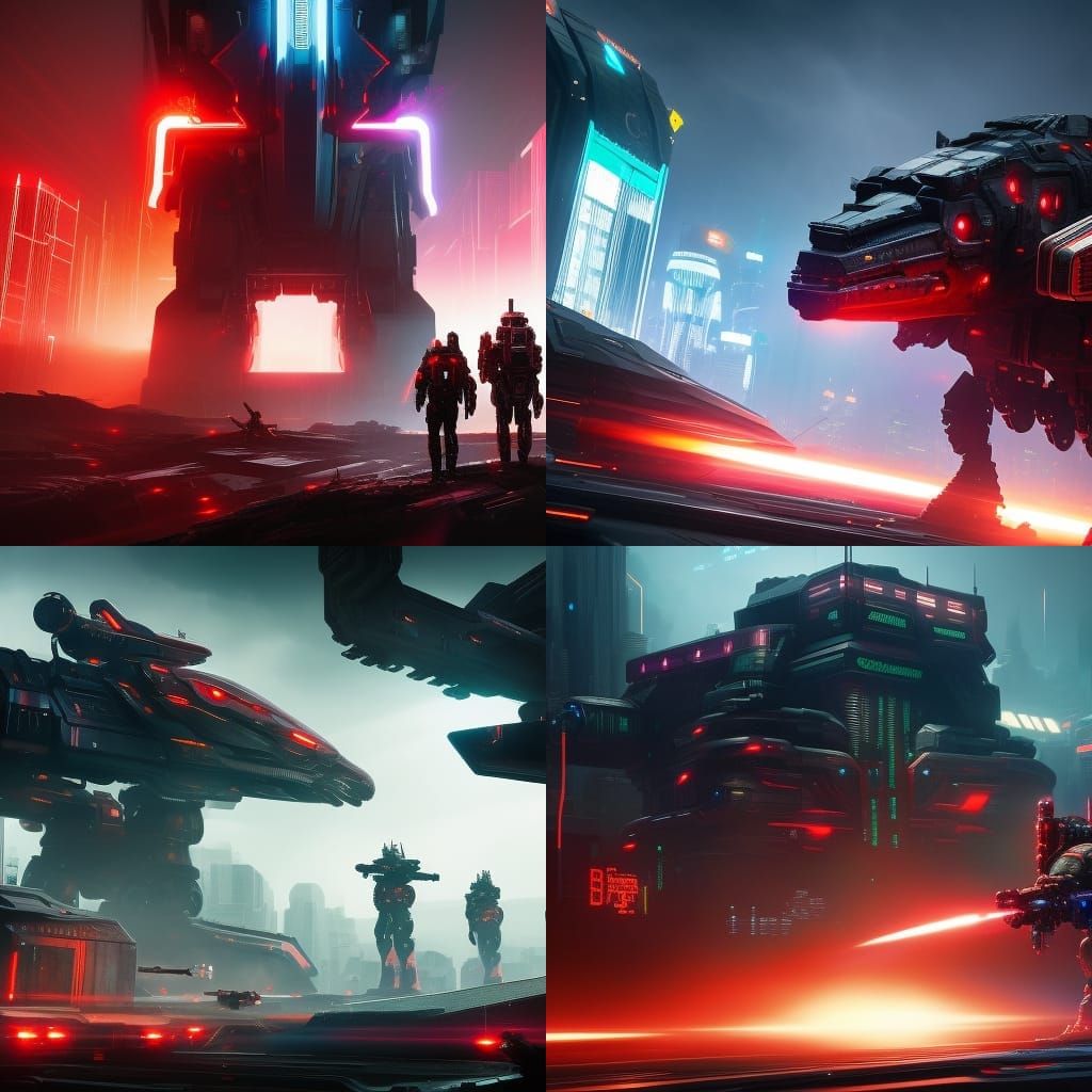 Cyberpunk Mecha dinosaur , red glowing eyes , big , scary , ...