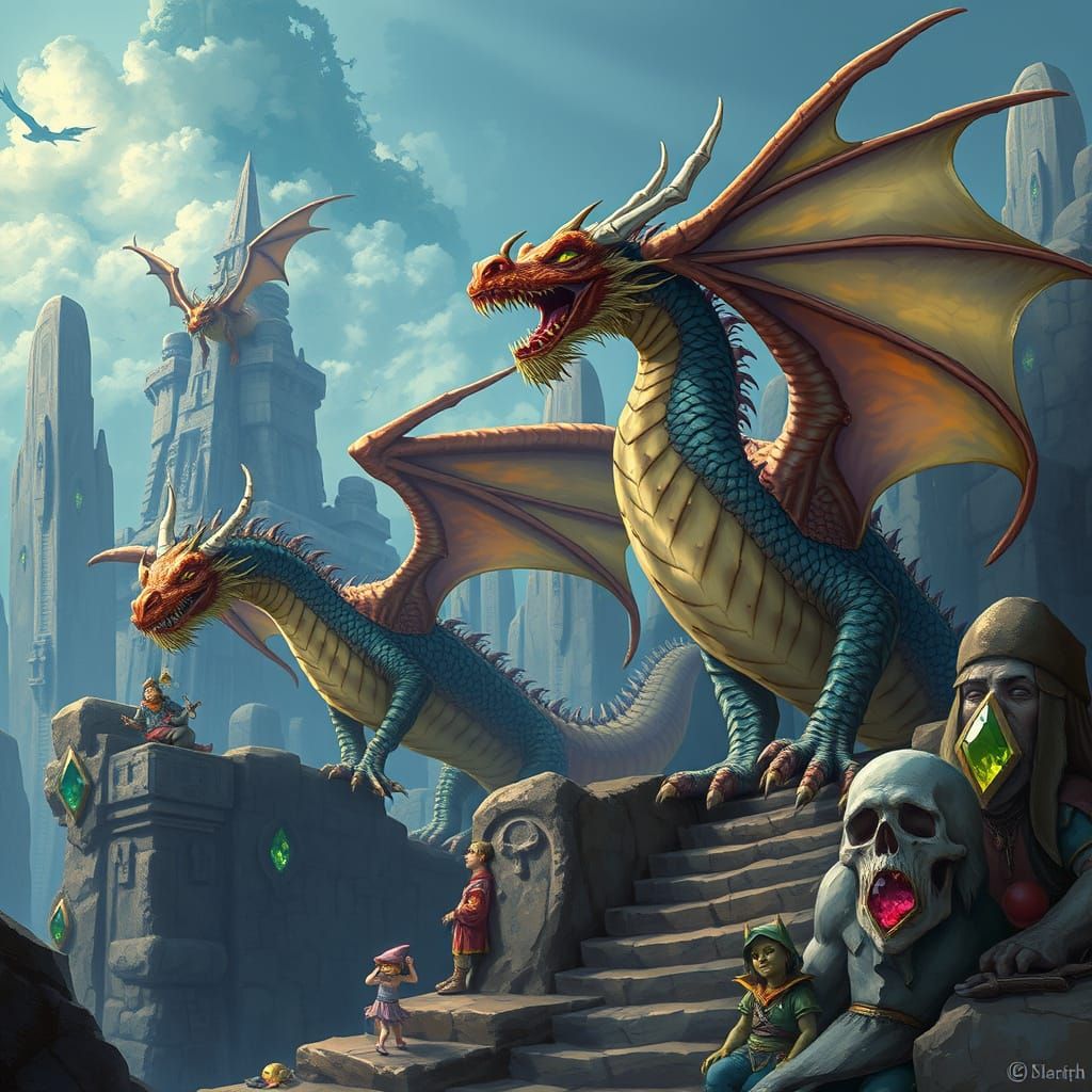 Dragons and Gems in a Whimsical Fantasy Realm