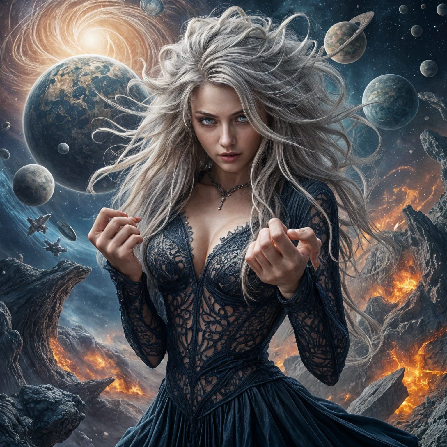 Ethereal Goddess Unleashes Cosmic Fury