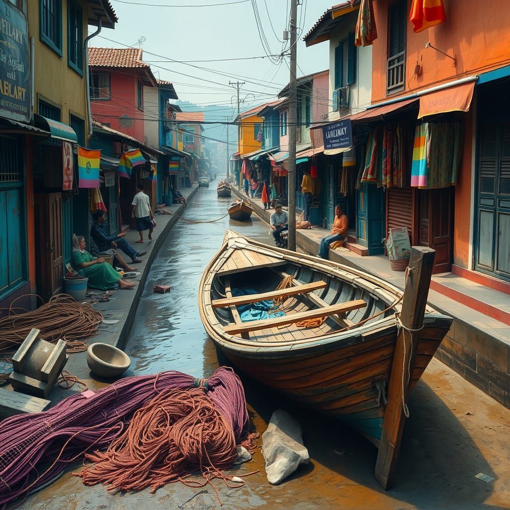 Vibrant Bangladesh River Scene in Dreamy Style