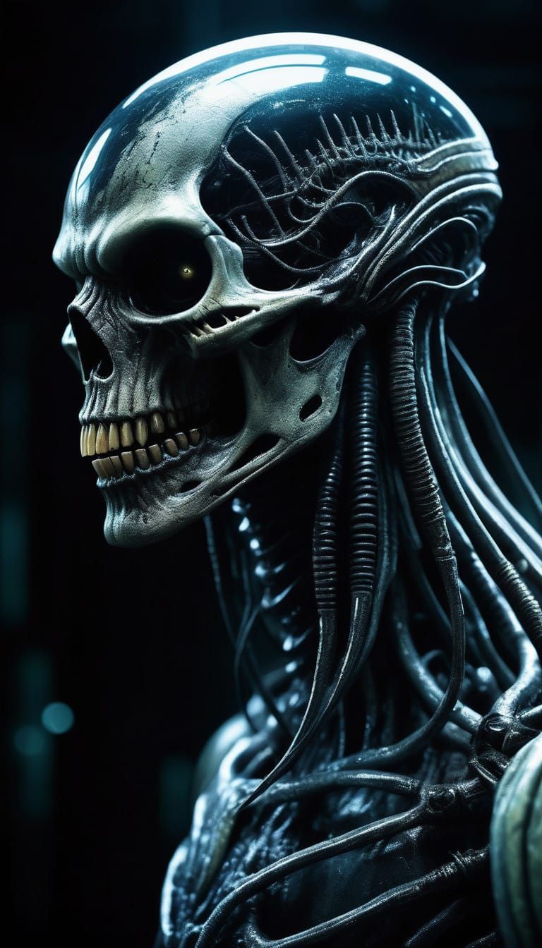 Cybernetic Horror: Glistening Apex Predator in Dark Industri...