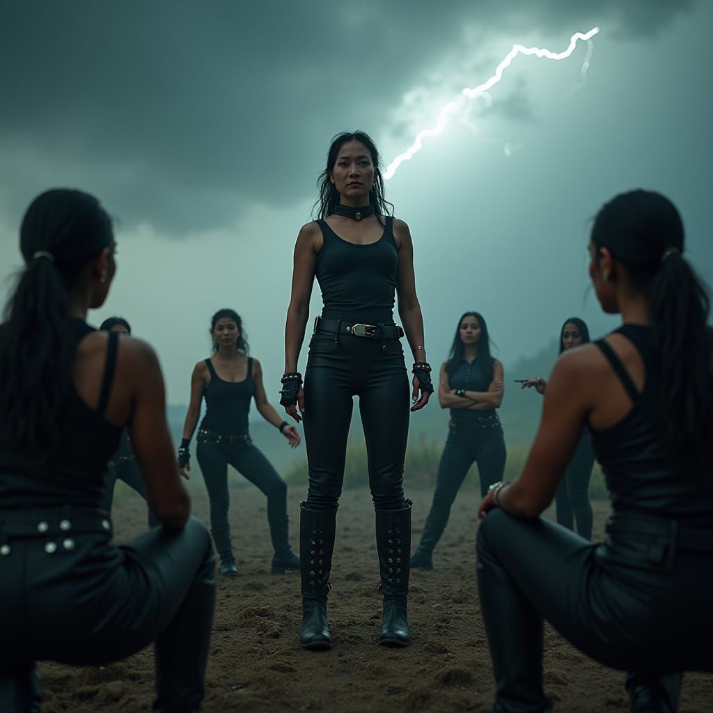 Empowering Teacher in Stormy Landscape, Hyper-Realistic Imag...