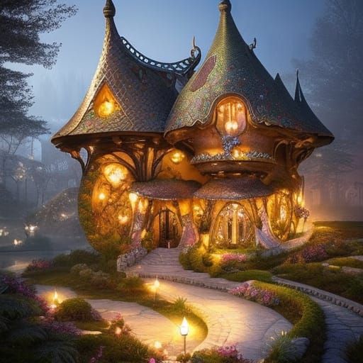 Magical Fairy House in City Street, Hyperrealism Art