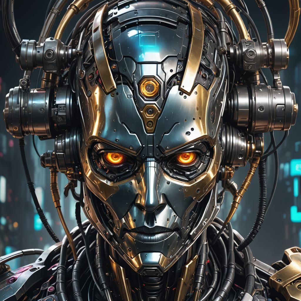Cyberpunk Liquid Metal Robot Portrait in 8K