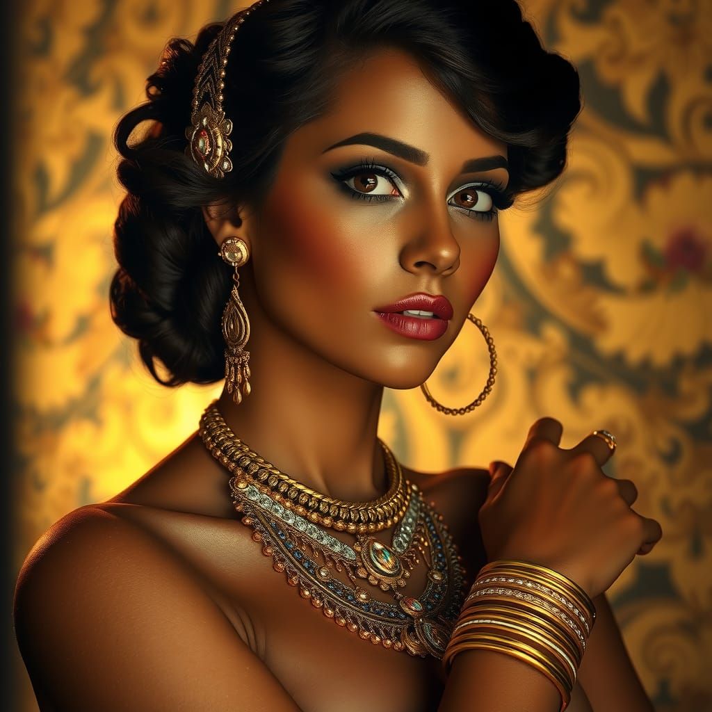 Golden Glamour: A Portrait in Art Nouveau Style