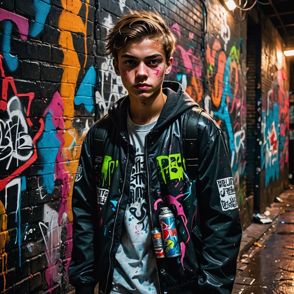 Rebellious Teenager Portrait in Street Art Style