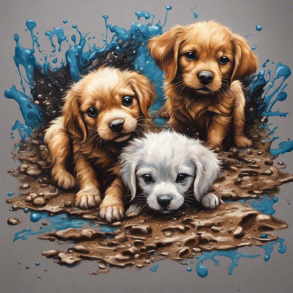 Puppies and Kittens Rolling in Mud: Graffiti Art