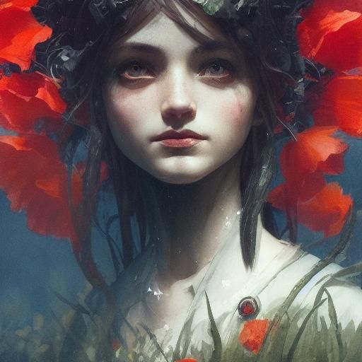 Dark Moody Poppies Portrait in Watercolour Style