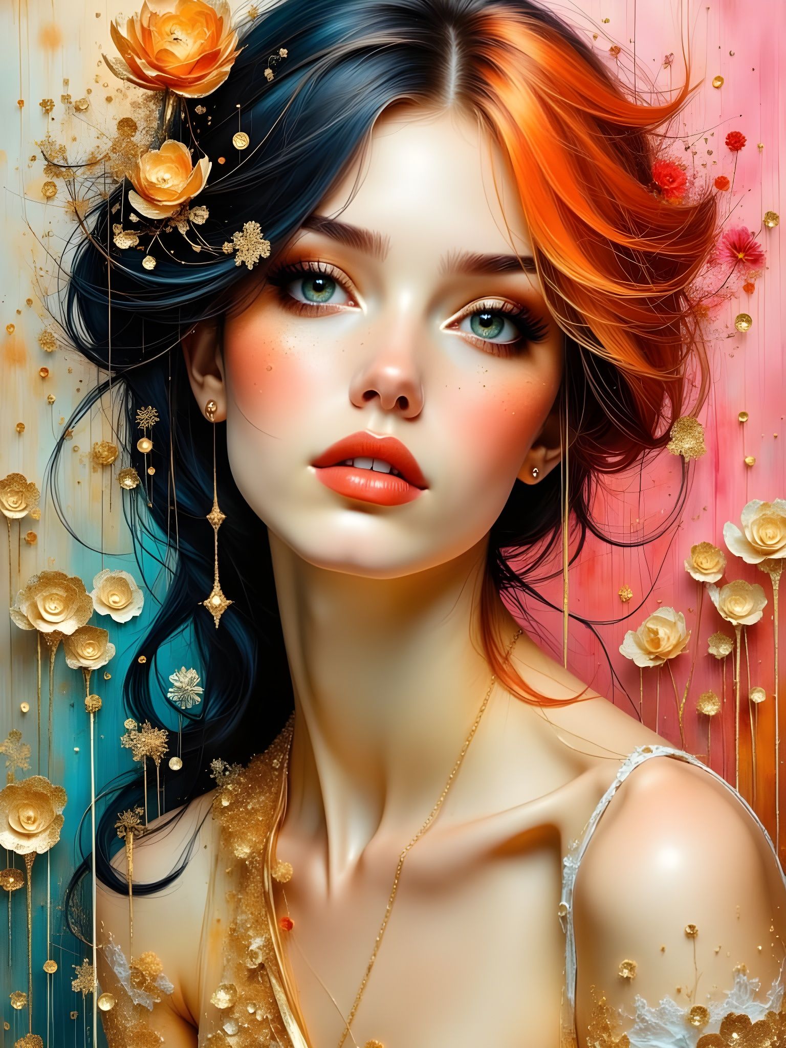 Abstract Model Portrait in Klimt-Inspired Acrylics