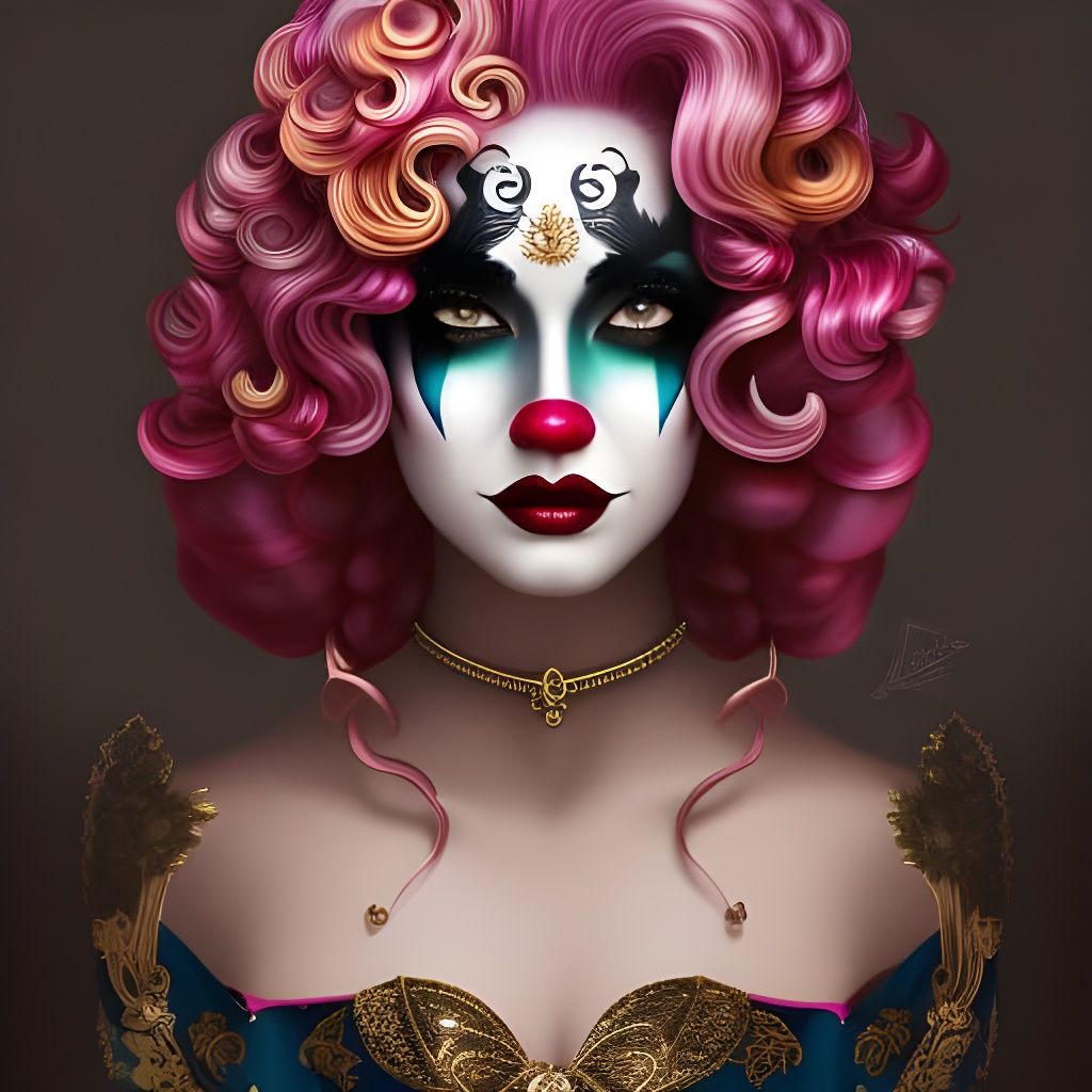 Elegant Clown with Obsidian Lantern, Fineline Ink Art