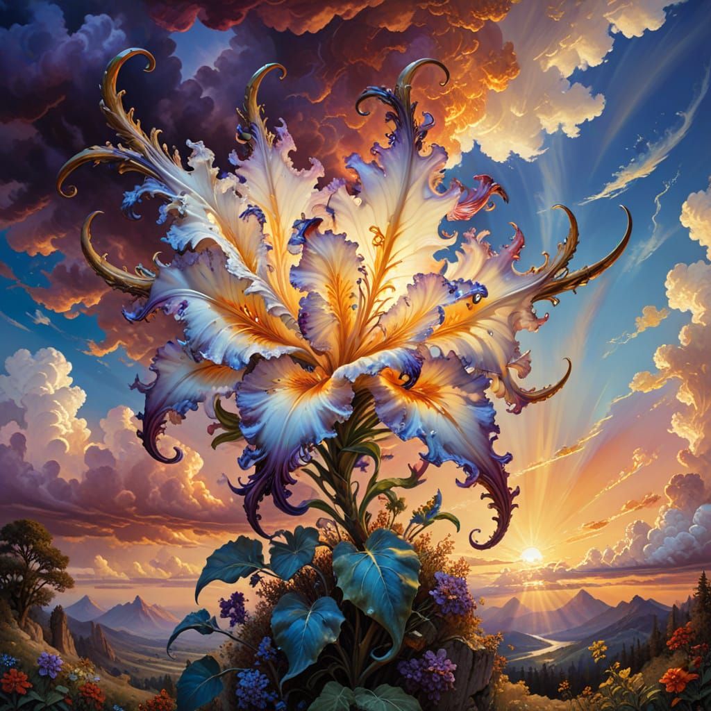 Surrealistic Oil Painting of a Majestic Murex Lily