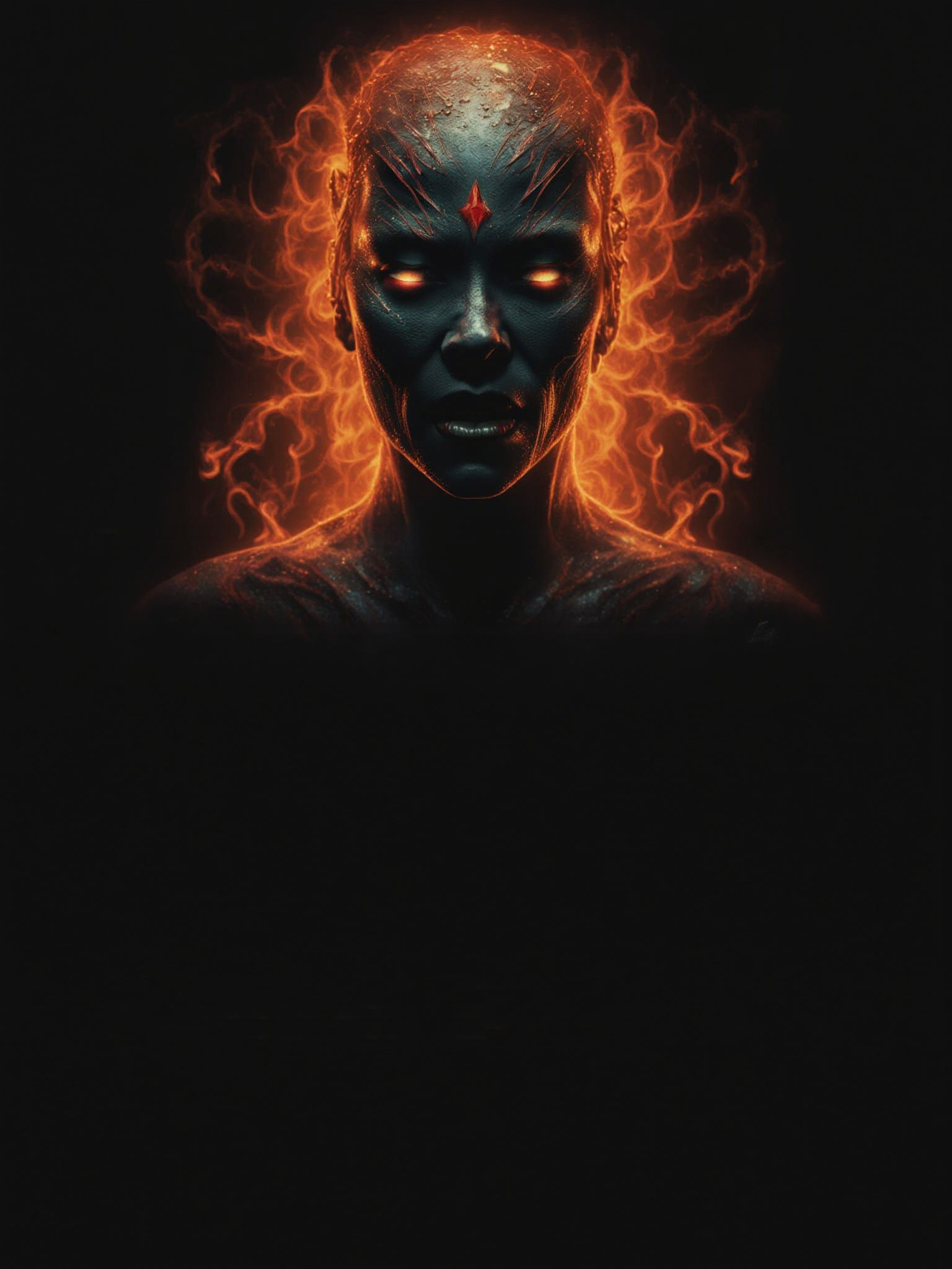 Ethereal Screaming Woman with Glowing Symbol