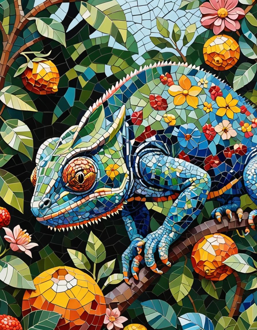 Colorful Chameleon Tessellation in Mosaic Garden