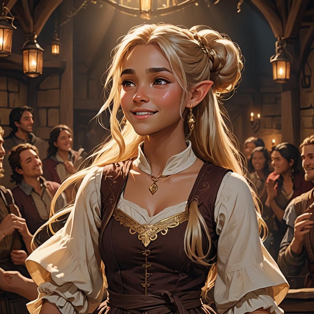 Half-Elf Bard Singing on Tavern Stage