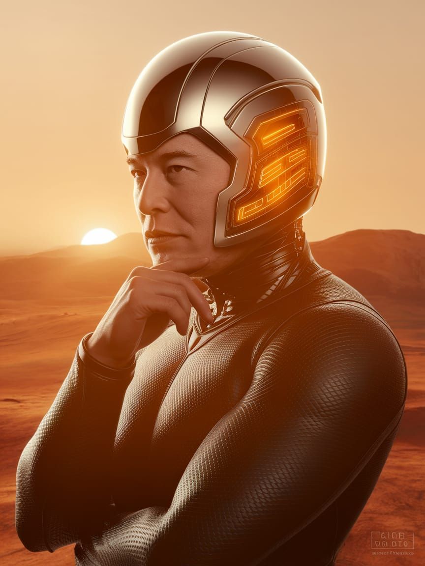 Elon Musk Modok Fusion Portrait in Martian Sunset