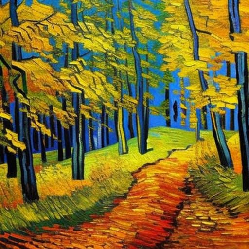 Autumn Forest Sunlight: A Post-Impressionist Oil Painting