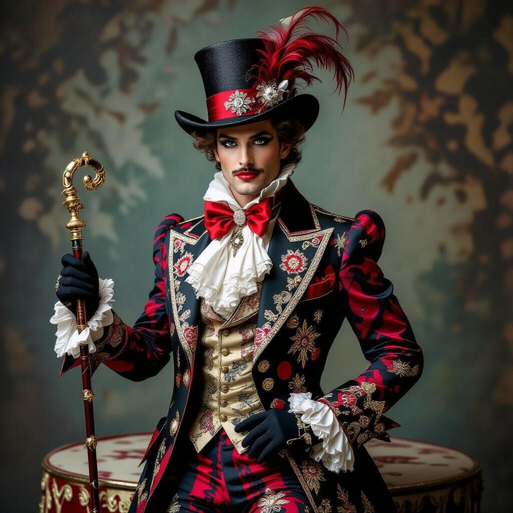 High Fashion Circus Ringmaster in Couture Outfit