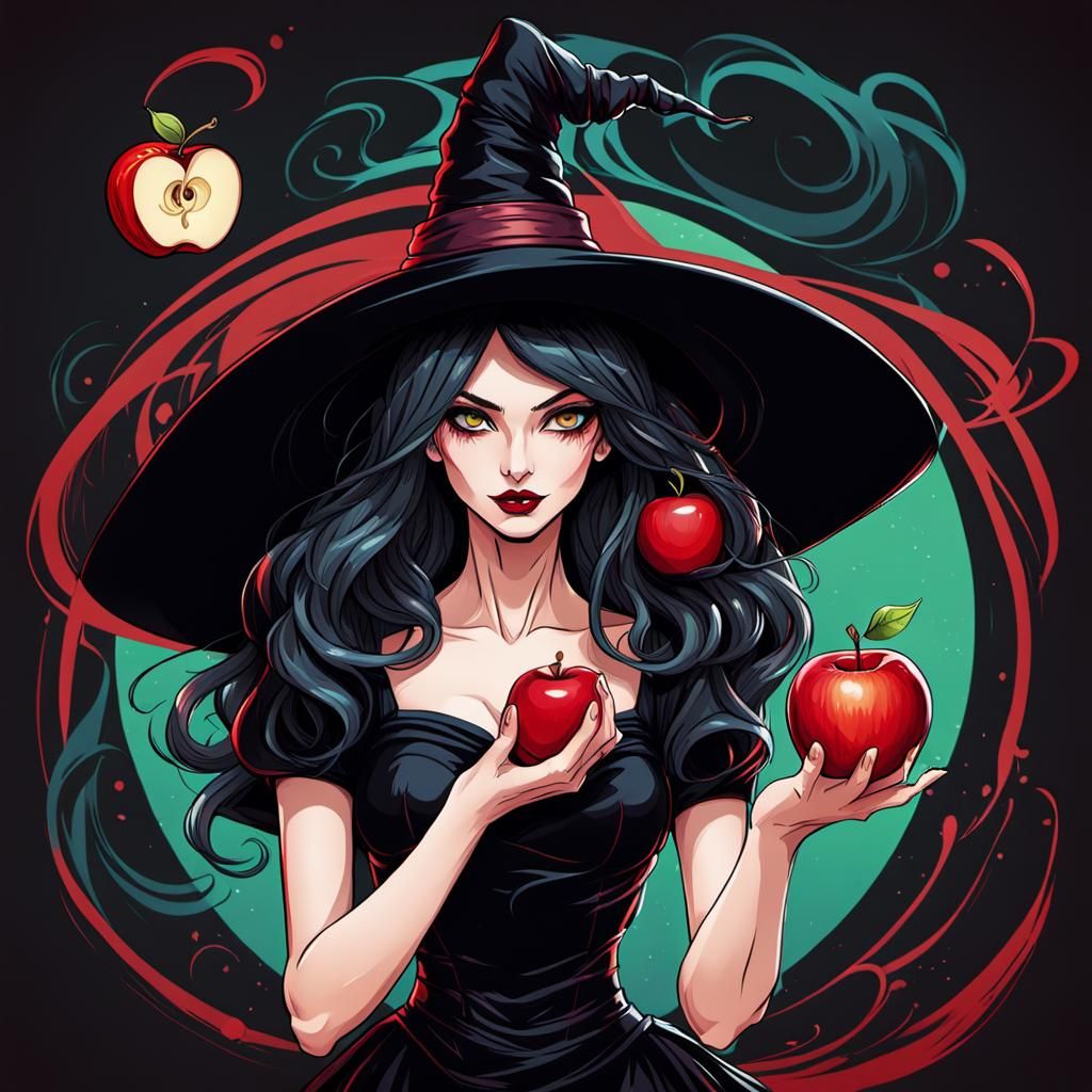 Seductive Apple Witch in Anime Style