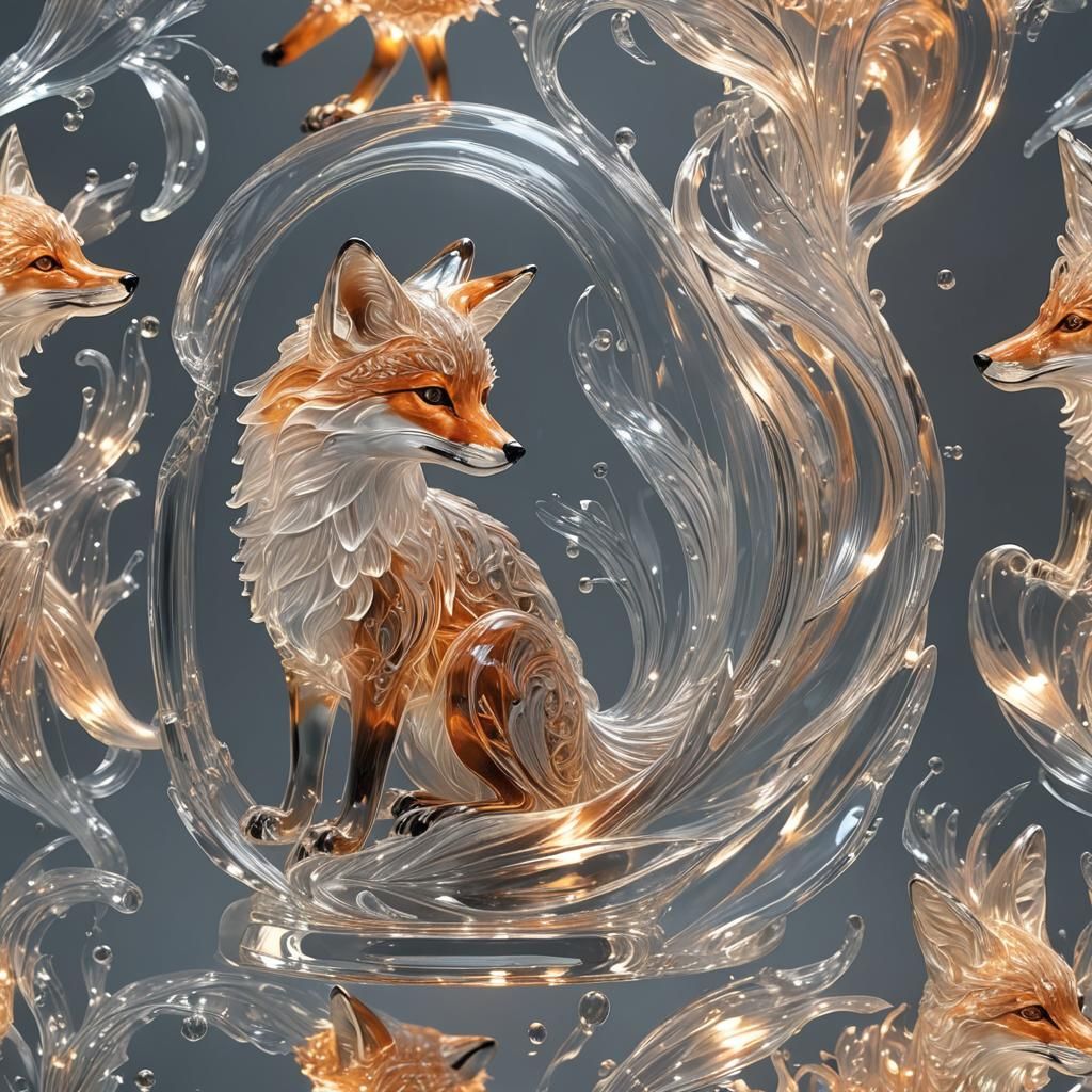 Glowing Glass Fox with 'Firefox' Carving