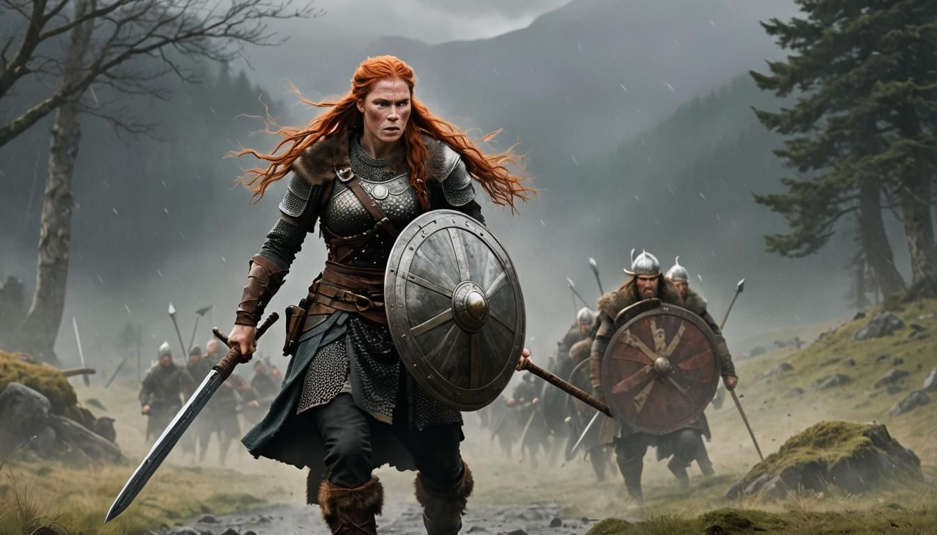 Fierce Red-Haired Viking Shieldmaiden in Armor