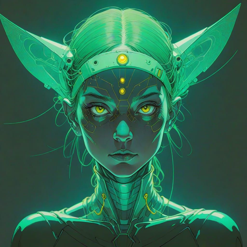 Elegant Sci-Fi Portrait with Expressive Linework