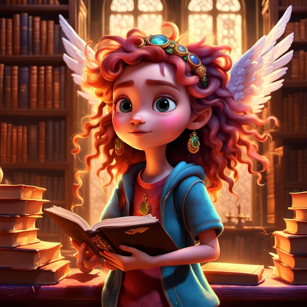 Punky Pixie in Magical Library: 3D Digital Art