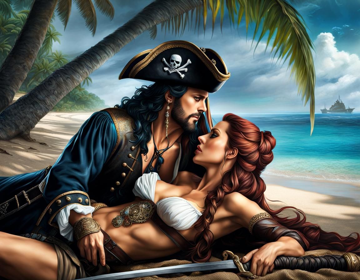 Lady Pirate's Kiss of Life on Tropical Beach