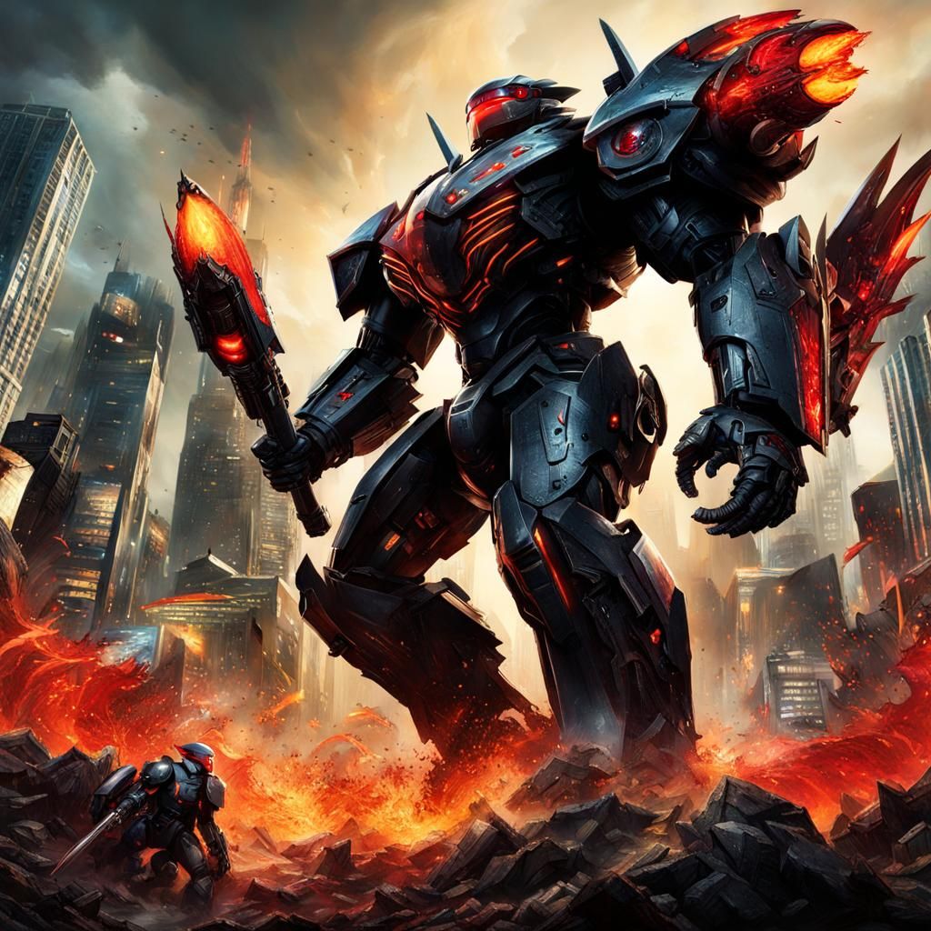 Pacific Rim Jaeger in Kaiju Battle: Hyperrealistic Concept A...