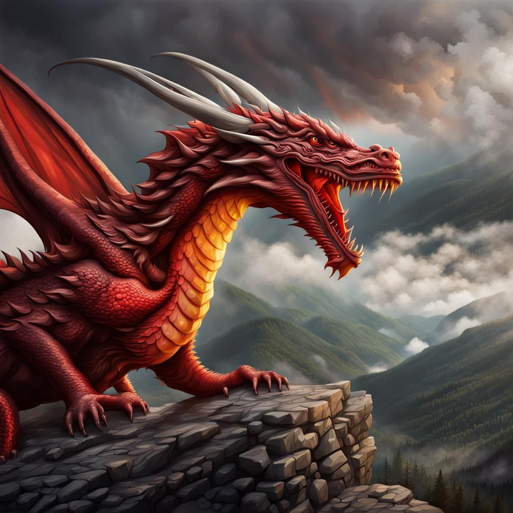 Majestic Fire Dragon on Mountain