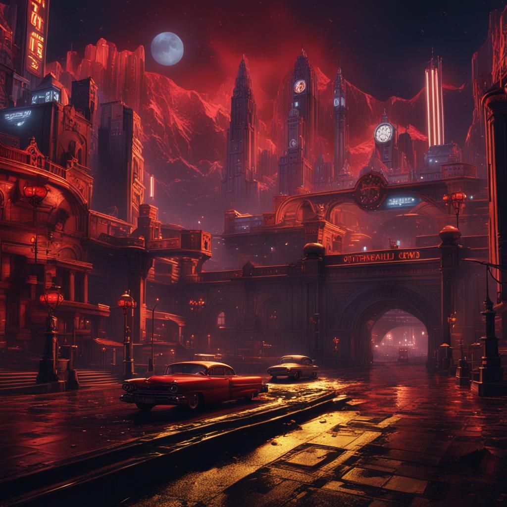 Sin City Scene in Detailed Matte Painting Style