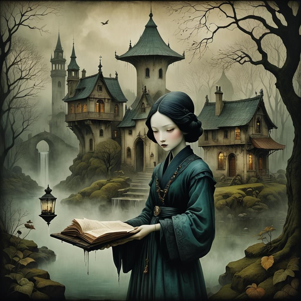 Woman Arrives at Misty House with Manuscript