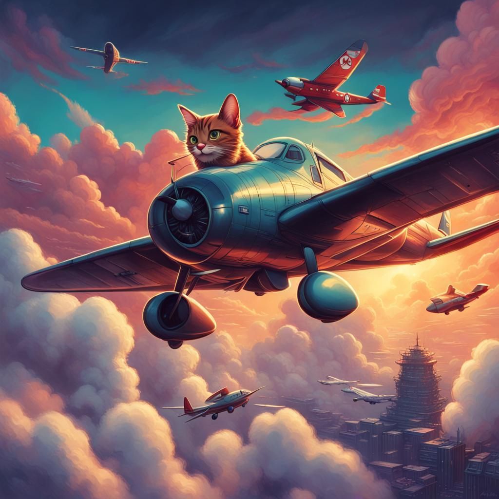 Flying Cat Surprises Pilot: Disney Style 3D Render