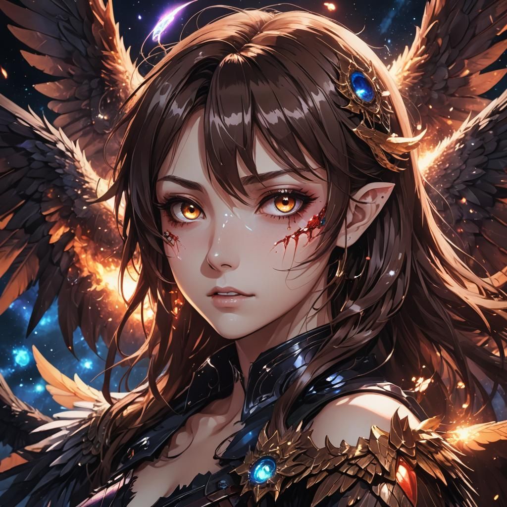 Magical Anime Woman with Galaxy Wings