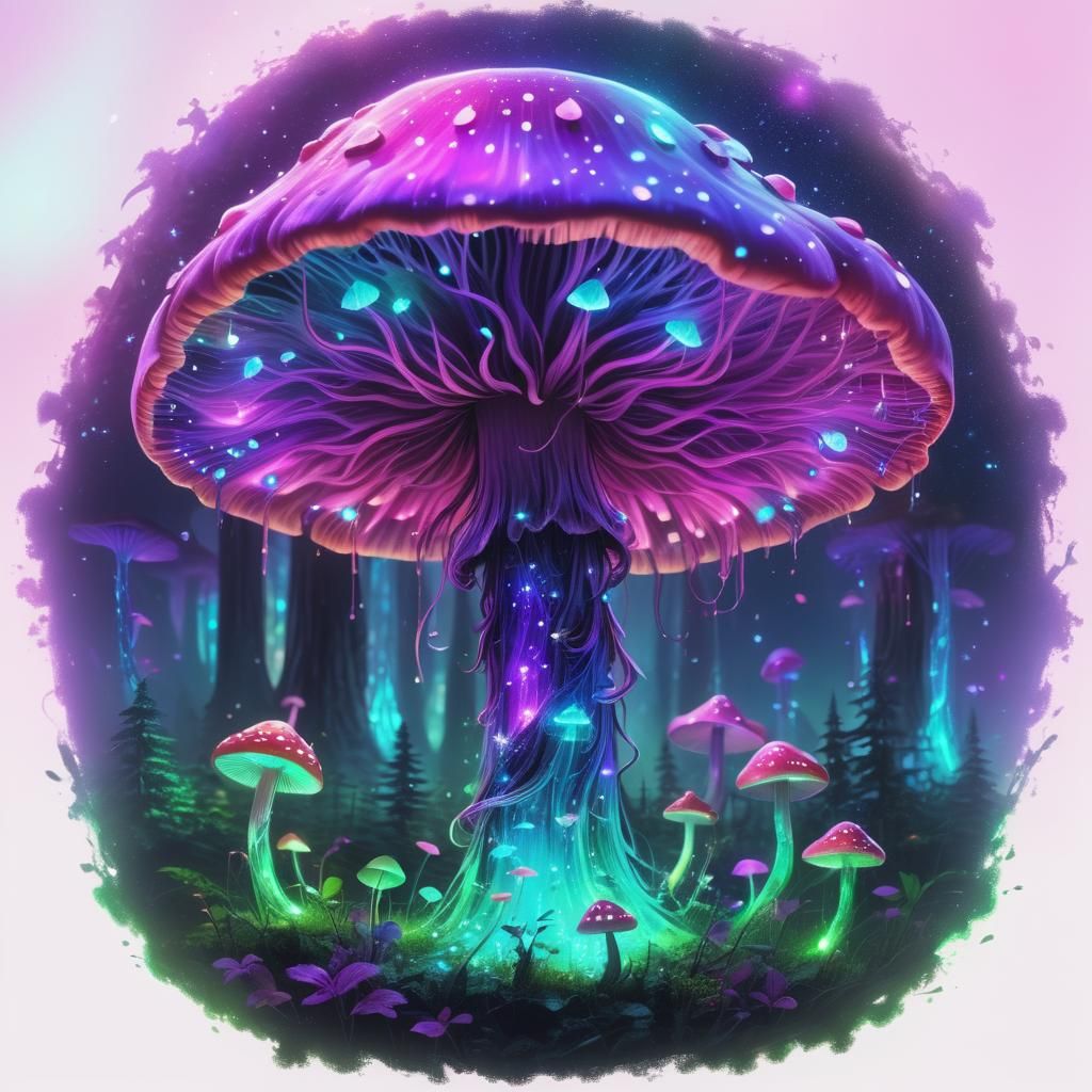 Neon Fairies in Glowing Mushroom Forests