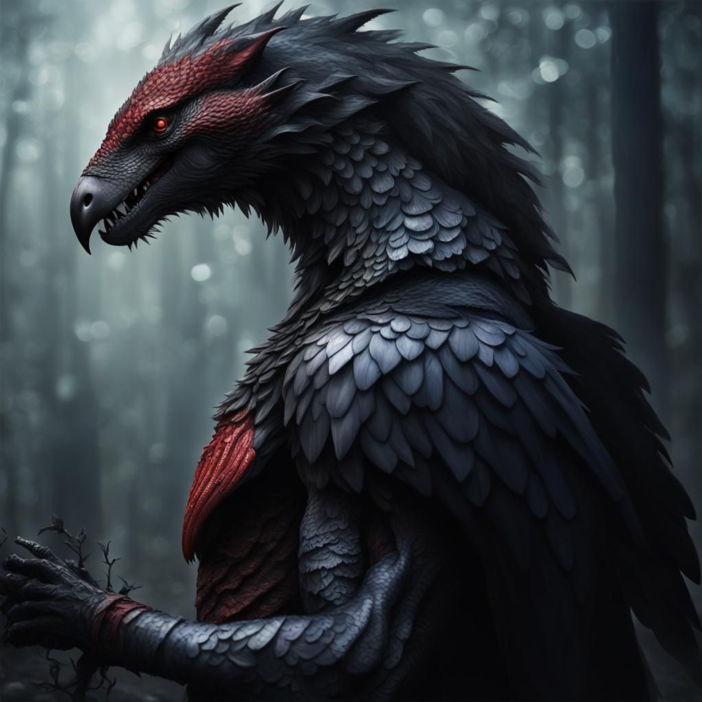 Kimeresque Creature: A Composite of Snake, Wolf, and Raven