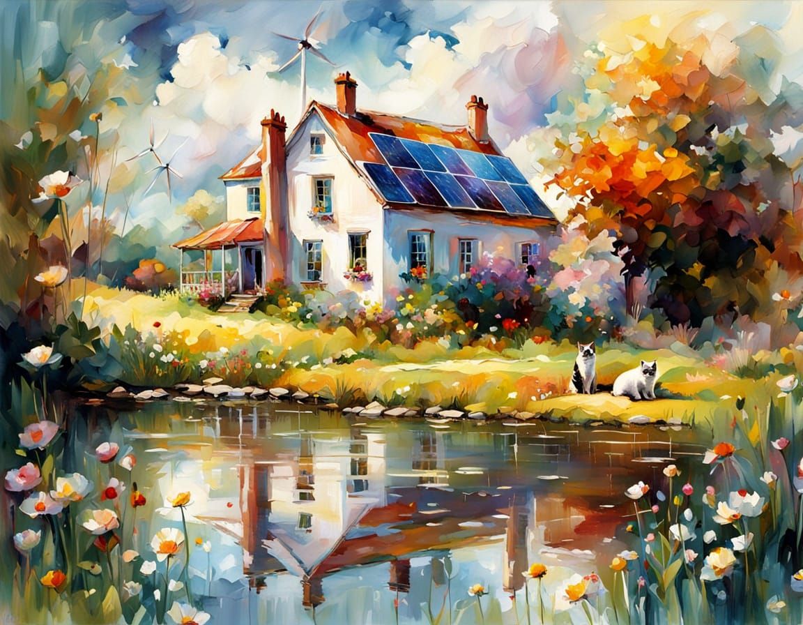 Solarpunk White House in a Vibrant Meadow