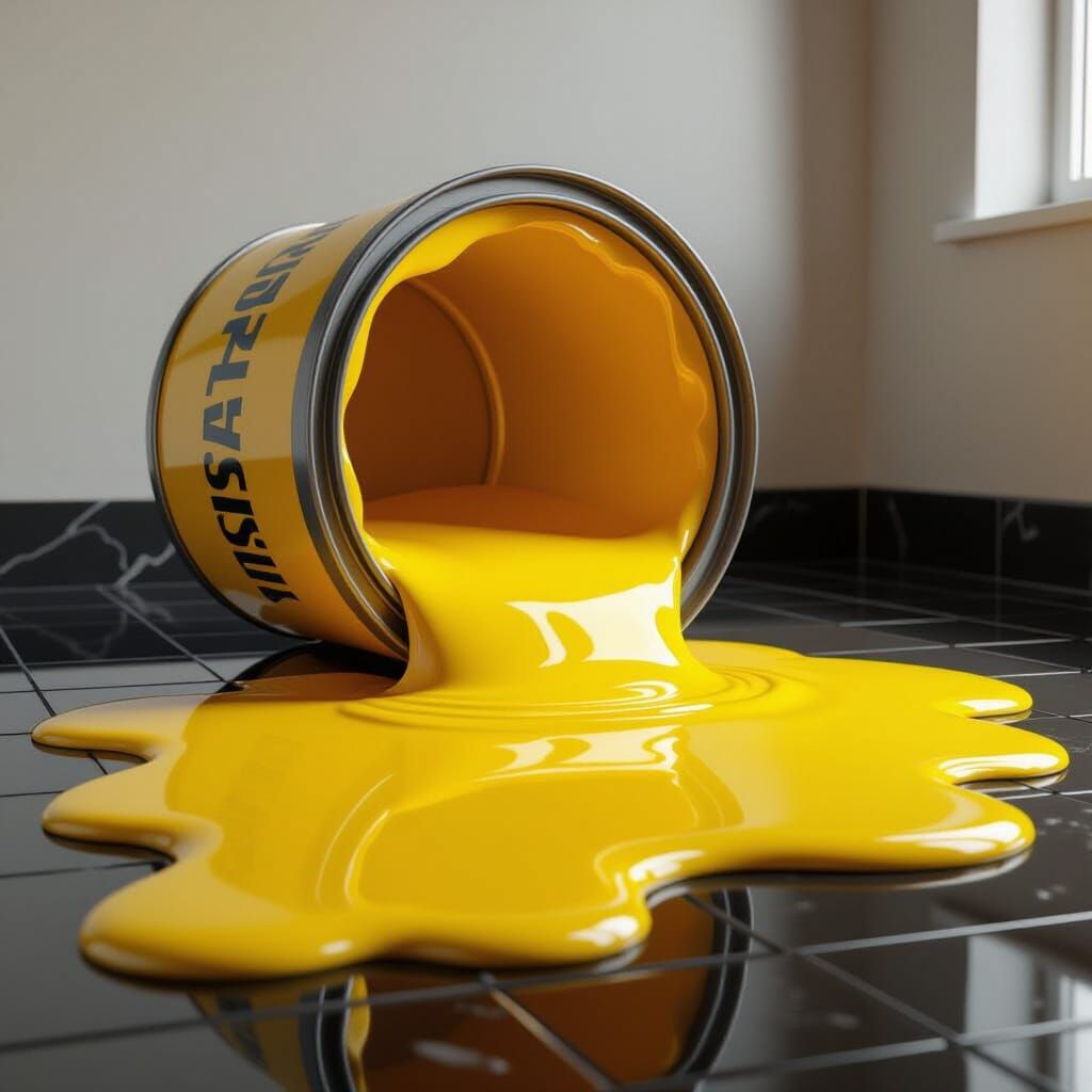 3D Render: Spilled Yellow Paint on Tile