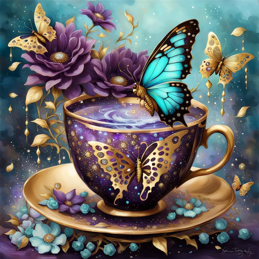 Steampunk Teacup with Butterfly and Floral Accents