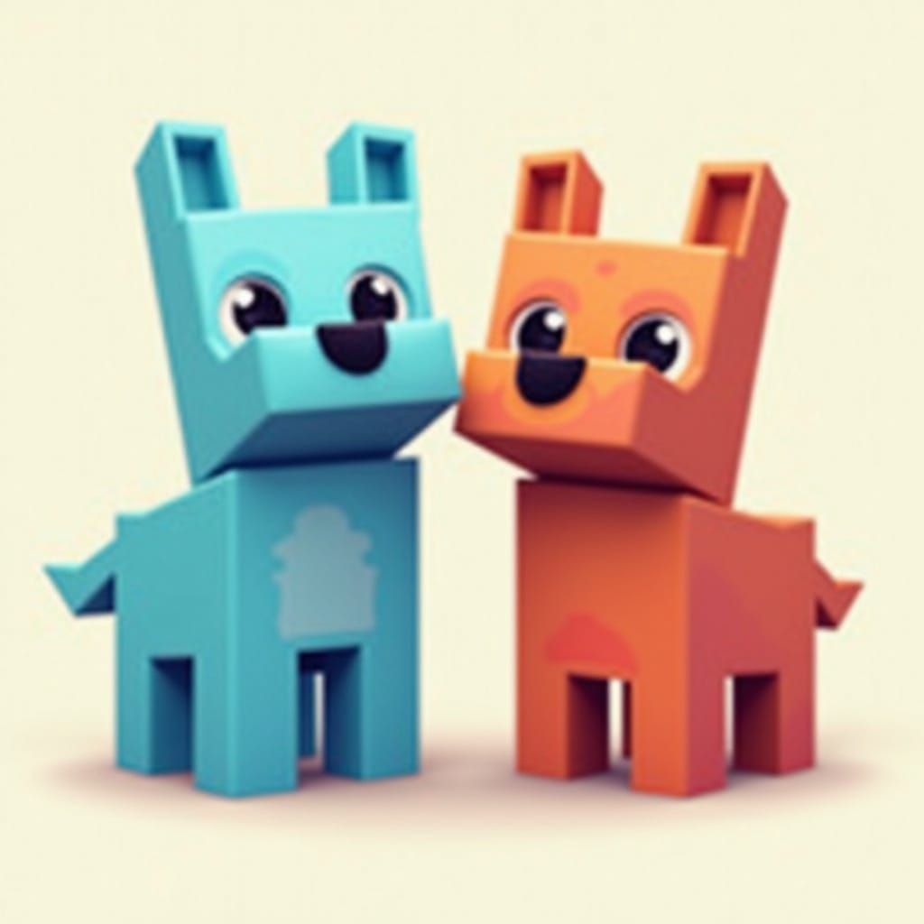 Two Adorable Minecraft Dogs in Red and Blue