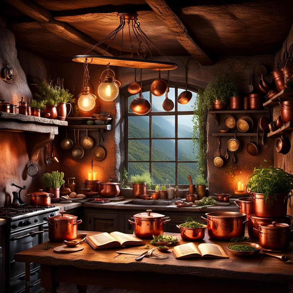 Glowing Magic Cookbook in a Detailed Matte Painting