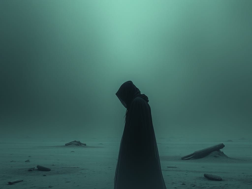 Melancholic Figure in Desolate Landscape