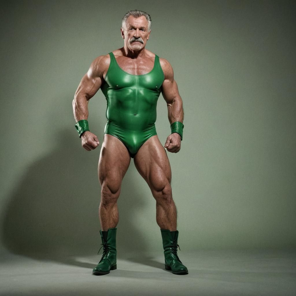 Muscular German Wrestler in Green: Bodybuilding Photography